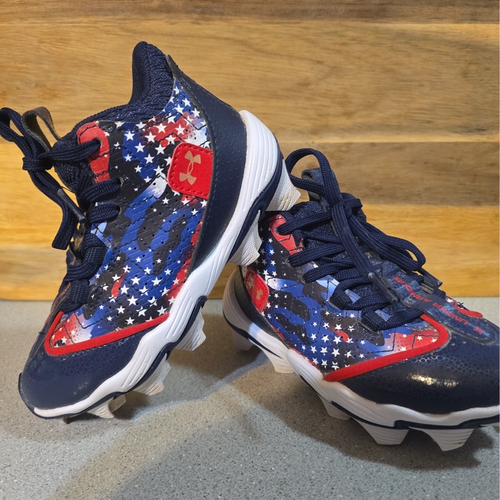 Size 10k Under Armour Harper 9 RM Jr USA Baseball Cleats Mid Patriotic Football